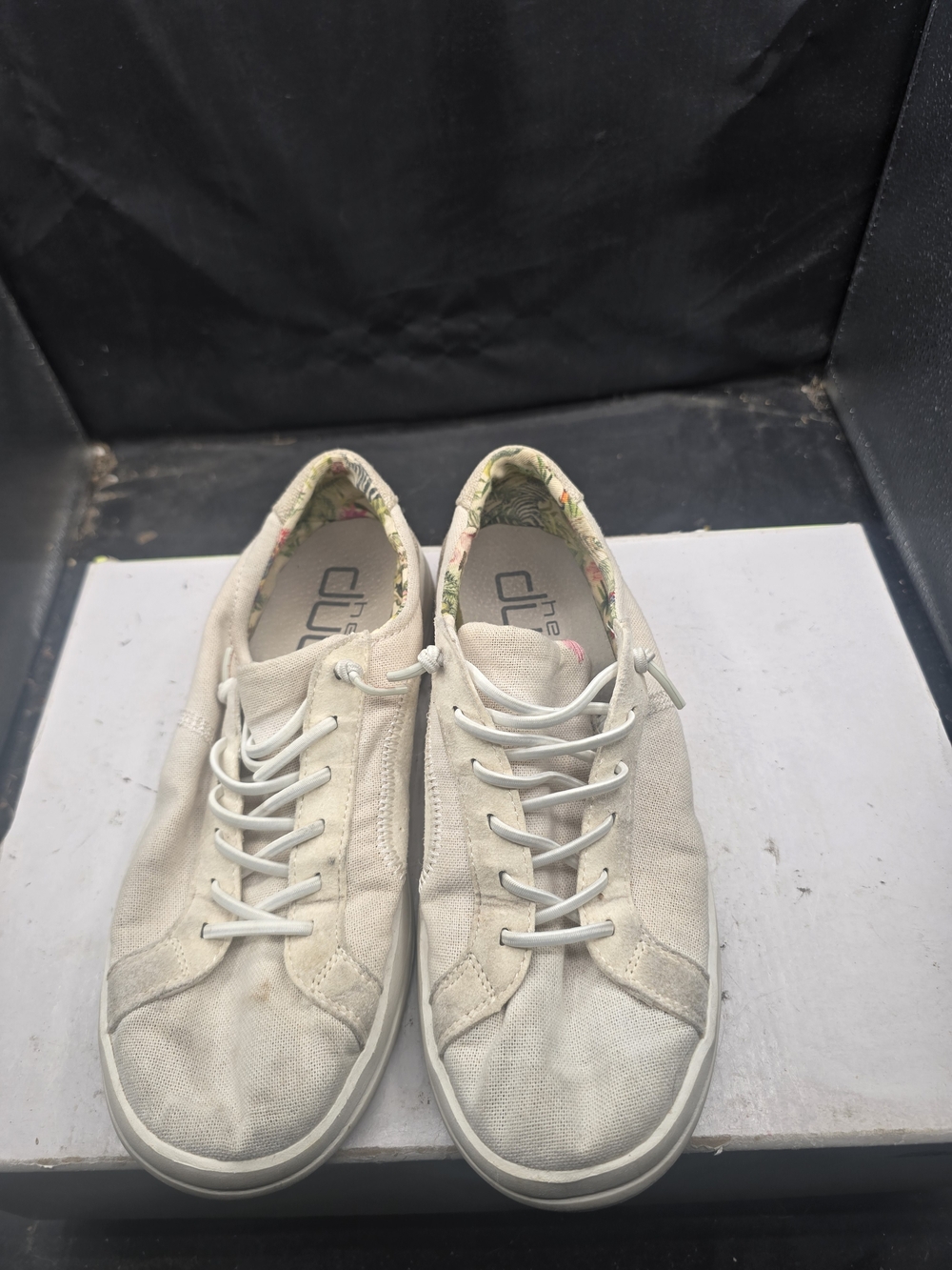 Hey Dude Cream Canvas Lace-Up Flats with Floral Lining